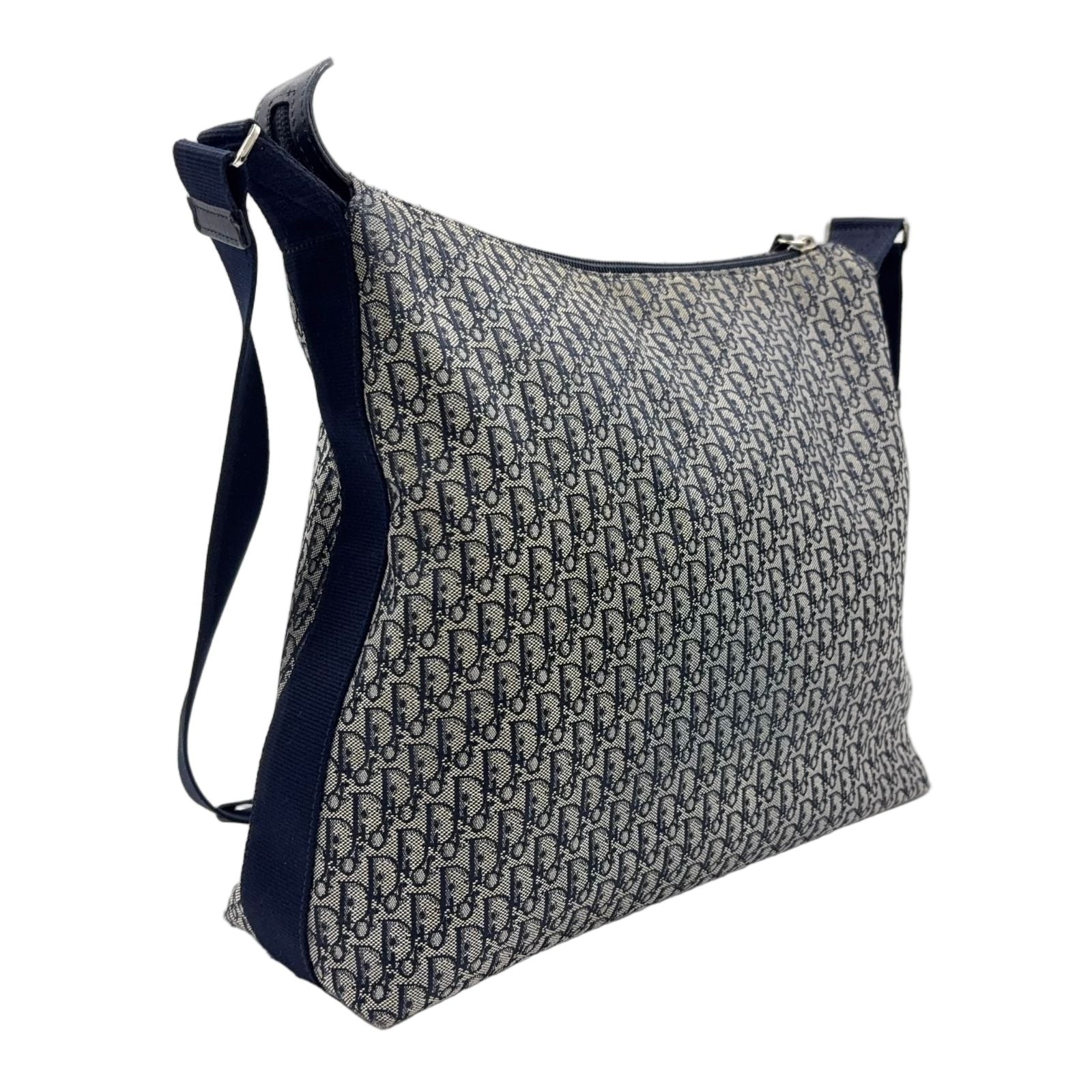 Dior Trotter Pattern Canvas Navy Shoulder Bag Silver — view 2