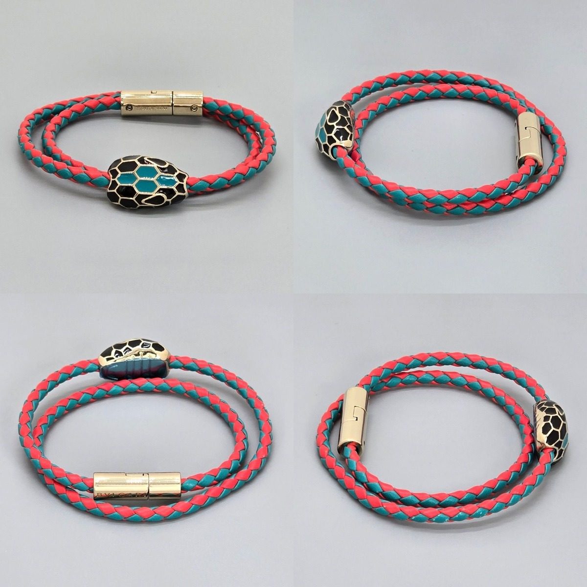 Bvlgari Serpenti Forever Bracelet 15 cm 2 Rows Braided Calf Leather Red and — view 2