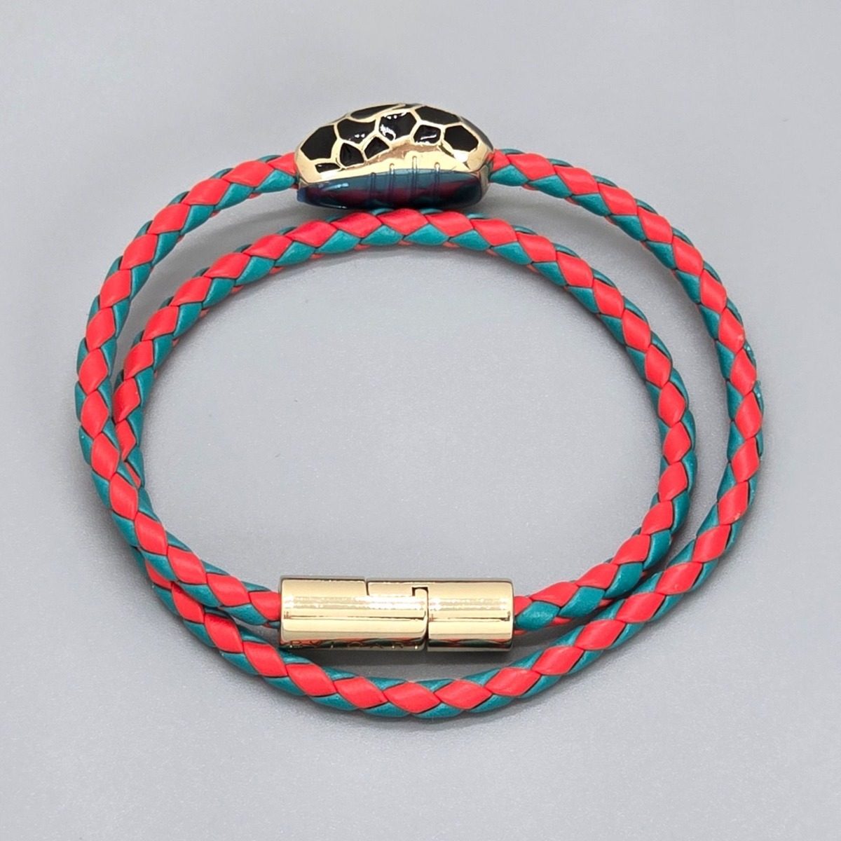 Bvlgari Serpenti Forever Bracelet 15 cm 2 Rows Braided Calf Leather Red and — view 5