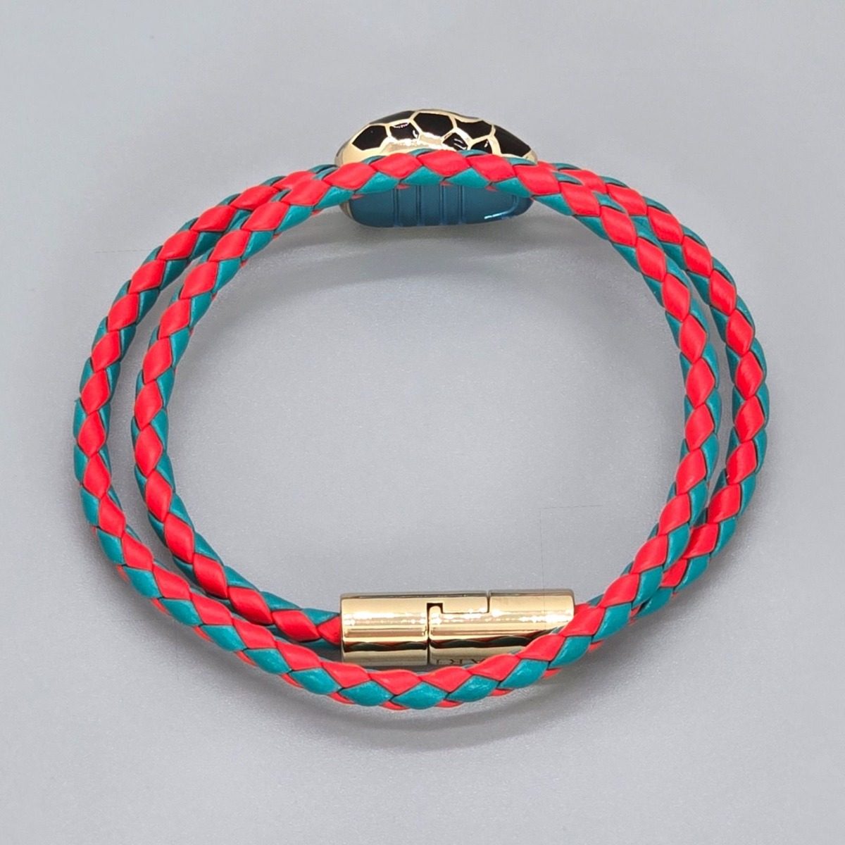 Bvlgari Serpenti Forever Bracelet 15 cm 2 Rows Braided Calf Leather Red and — view 6