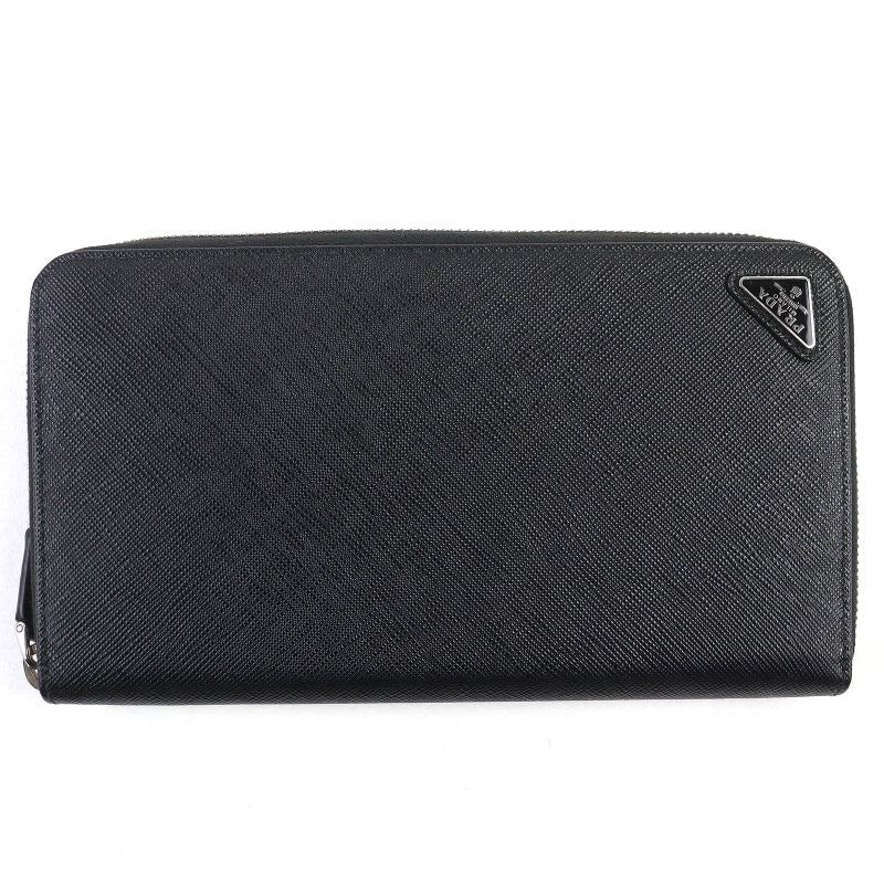 Prada 2 Ml188 Saffiano Leather Triangle Logo Plate Round Zip Long