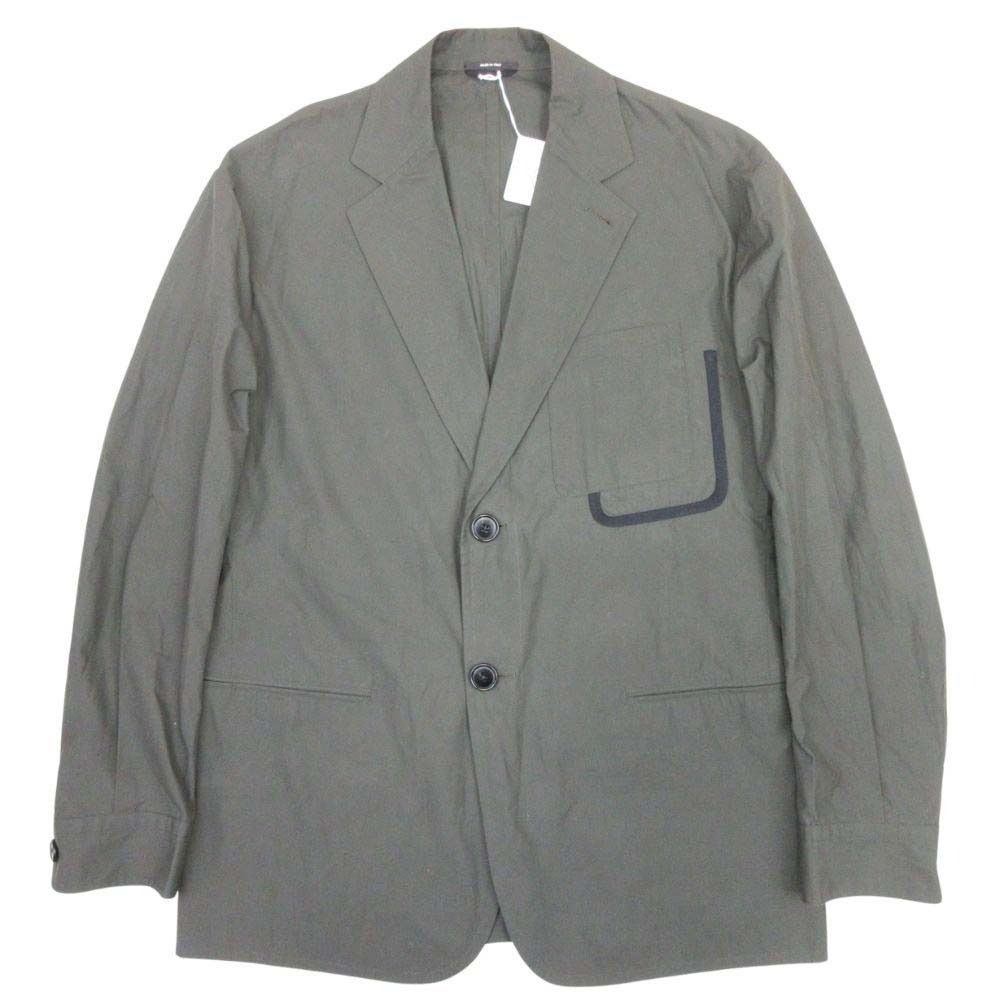 Hermes Cotton Tailored Jacket Single 2 Buttons Blue Leather Piping 50 Olive