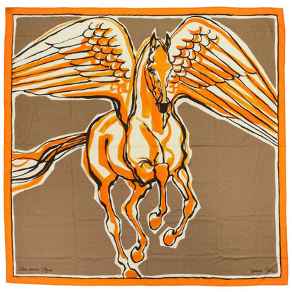 Hermes Libre Comme Pegase Carre Geant 140 Shawl Orange Brown