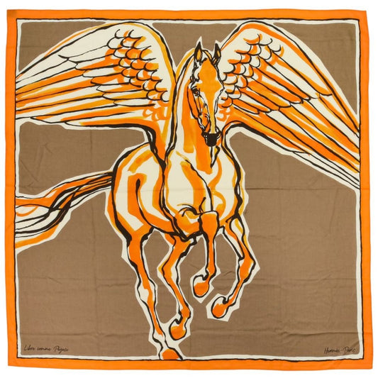 Hermes Libre Comme Pegase Carre Geant 140 Shawl Orange Brown