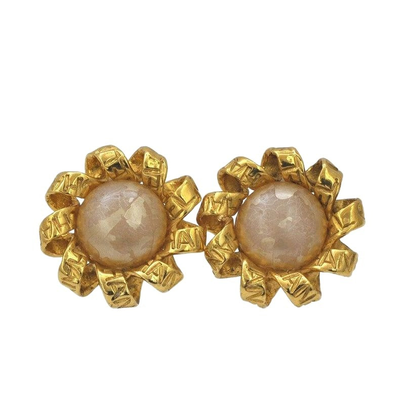 Chanel Earrings Gold White Accessories GP