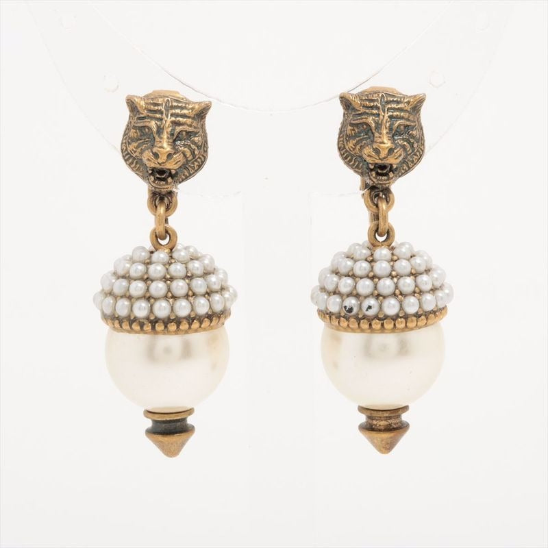 Gucci Taiga Head Earrings in GP and Faux Pearl