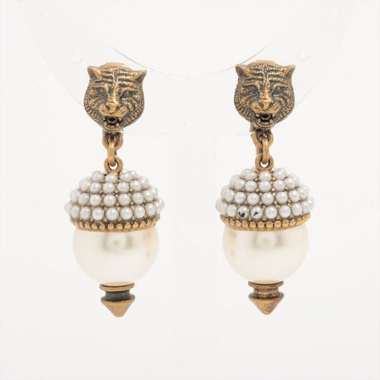 Gucci Taiga Head Earrings in GP and Faux Pearl