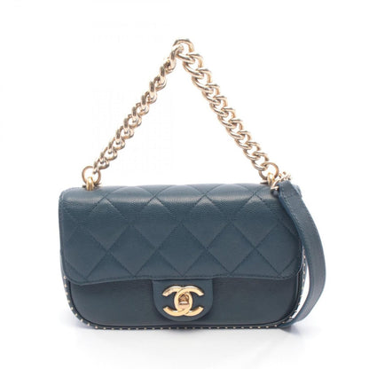 Chanel Shoulder Bag Quilted Blue Leather Mini Chain