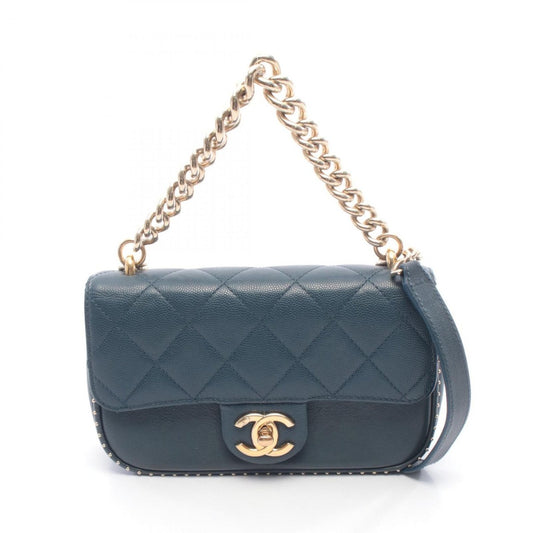 Chanel Shoulder Bag Quilted Blue Leather Mini Chain