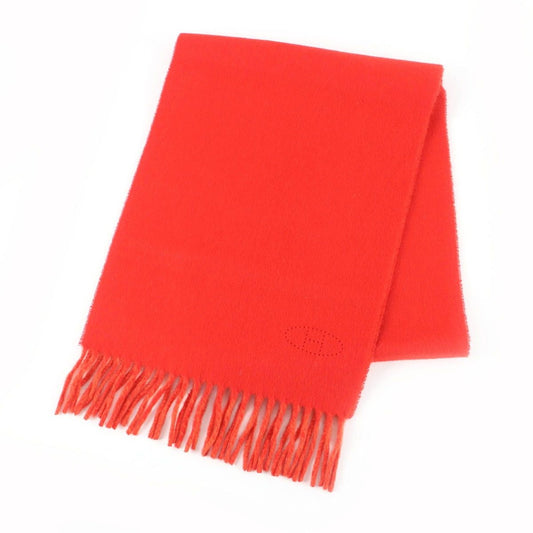 Hermes Cashmere Rouge Pavot Capucine Reversible H Logo Perforated with Fringe