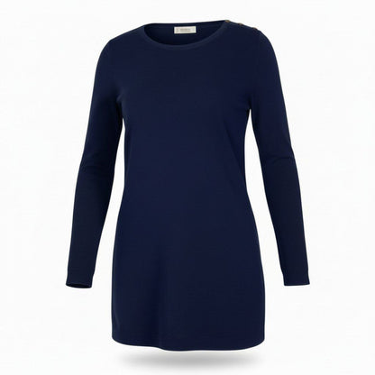 Saint Laurent Yves Rive Gauche Ribe Long Sleeve Knit Gold Button Navy Rayon
