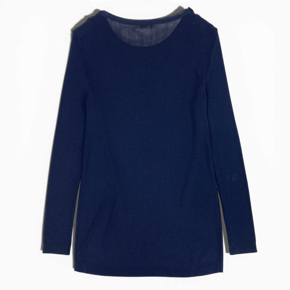 Saint Laurent Yves Rive Gauche Ribe Long Sleeve Knit Gold Button Navy Rayon — view 3