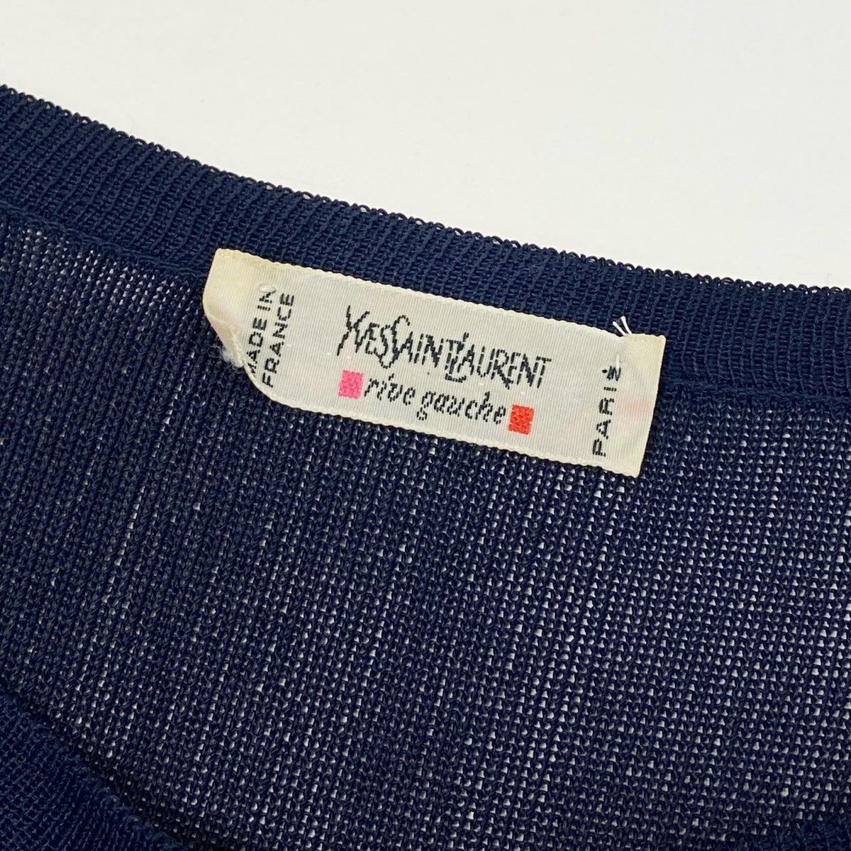 Saint Laurent Yves Rive Gauche Ribe Long Sleeve Knit Gold Button Navy Rayon — view 7