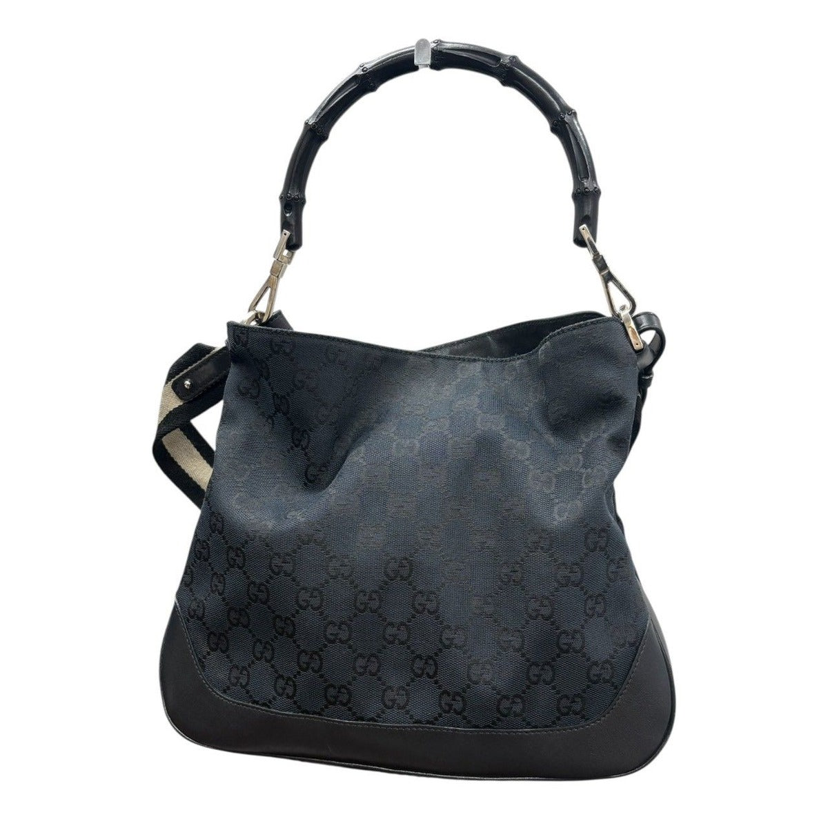 Gucci Bamboo Black Silver GG Canvas Leather Shoulder Bag — view 2