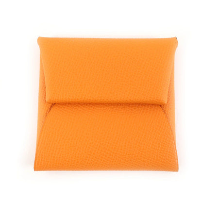 Hermes Bastia Orange Veau Epsom Leather Coin Case Purse B Stamped