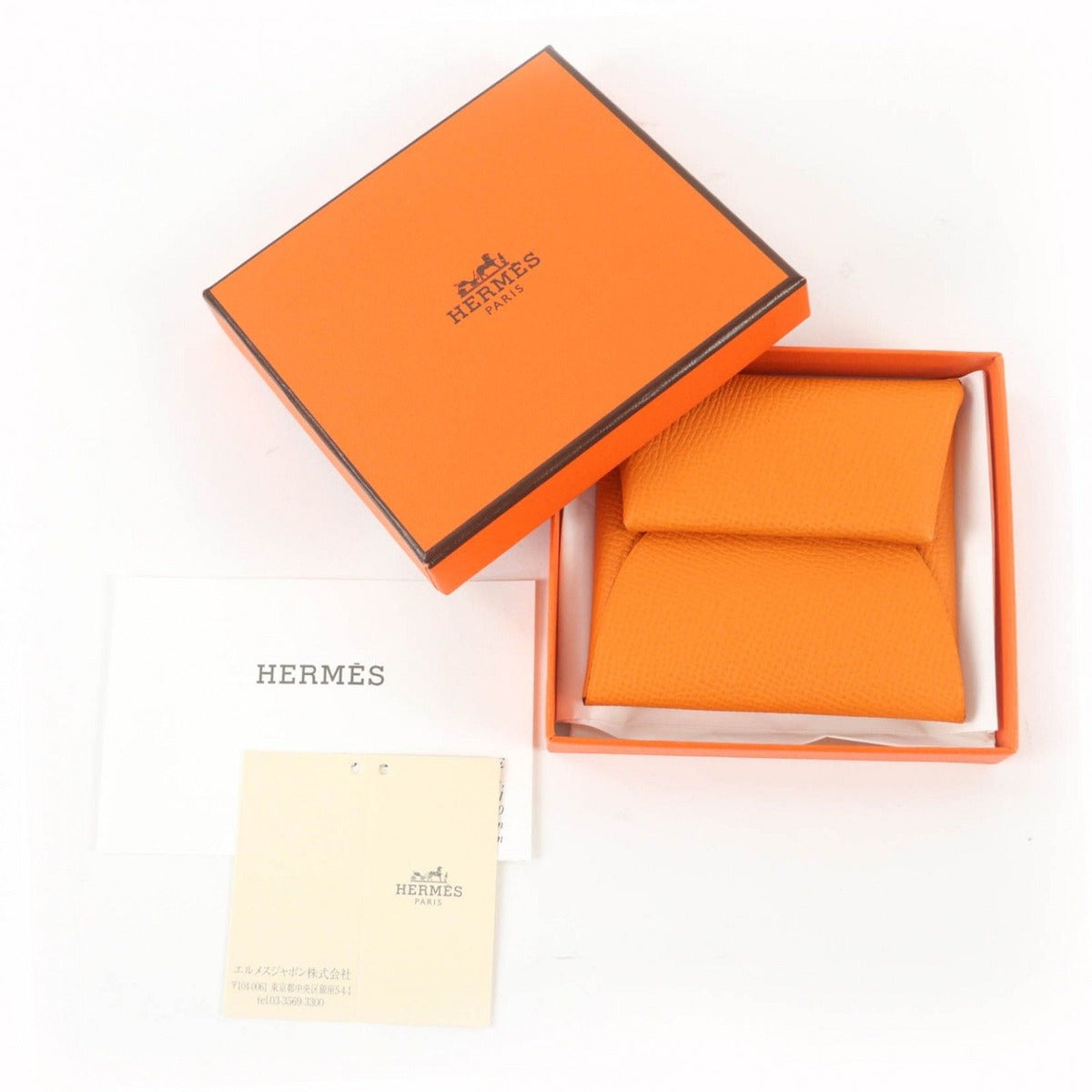 Hermes Bastia Orange Veau Epsom Leather Coin Case Purse B Stamped — view 2