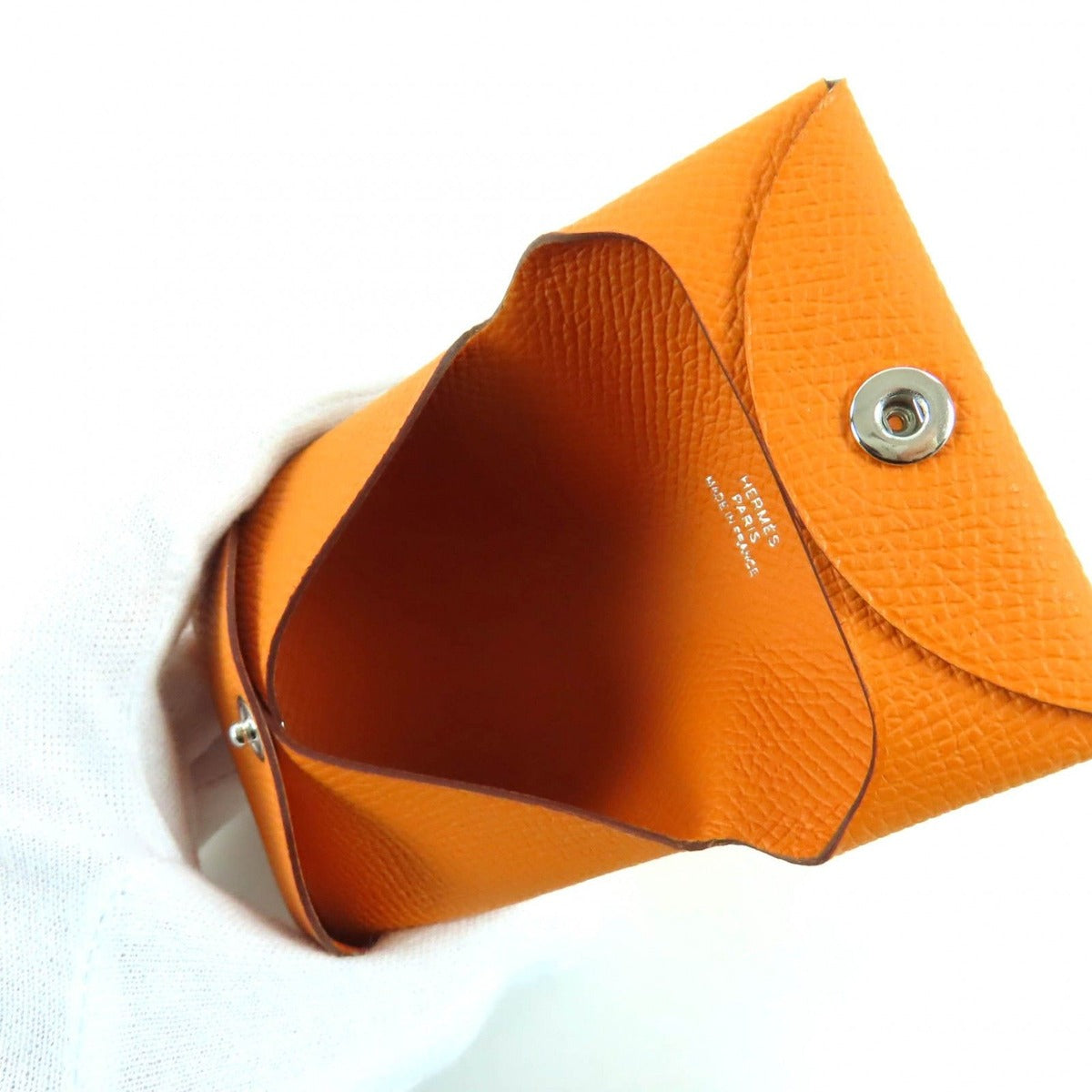 Hermes Bastia Orange Veau Epsom Leather Coin Case Purse B Stamped — view 5