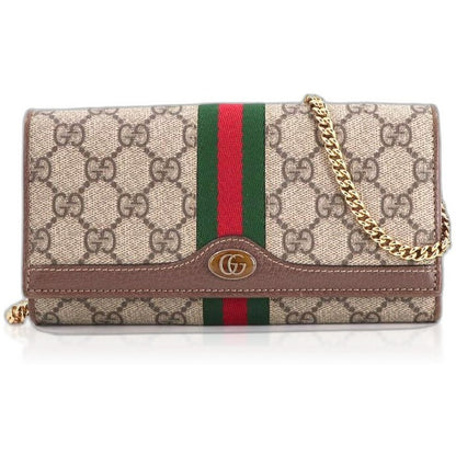 Gucci Ophidia GG Chain Wallet Bifold Supreme Beige Brown