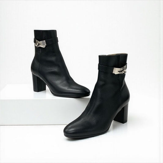 Hermes Saint Germain Boots Short Shoes Leather Black Silver Kelly Hardware