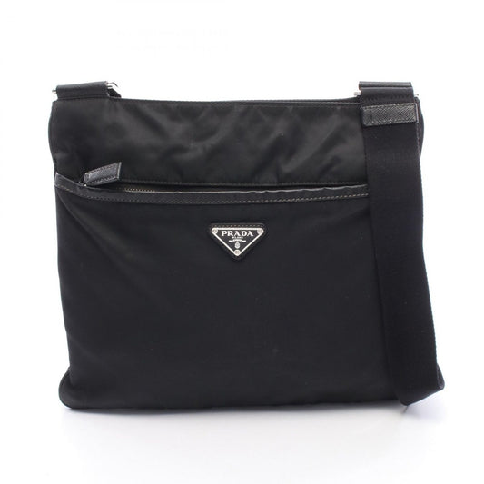 Prada Shoulder Bag Tessuto Saffi Black Nylon Saffiano Leather Triangle Logo