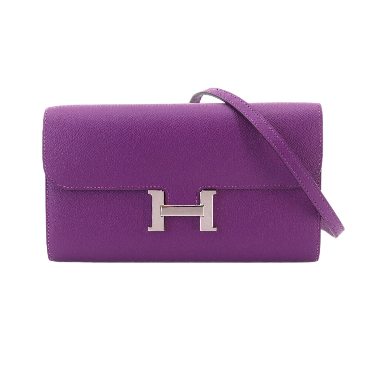 Hermes Constance Long Tougo Bifold Wallet Epsom Anemone Silver