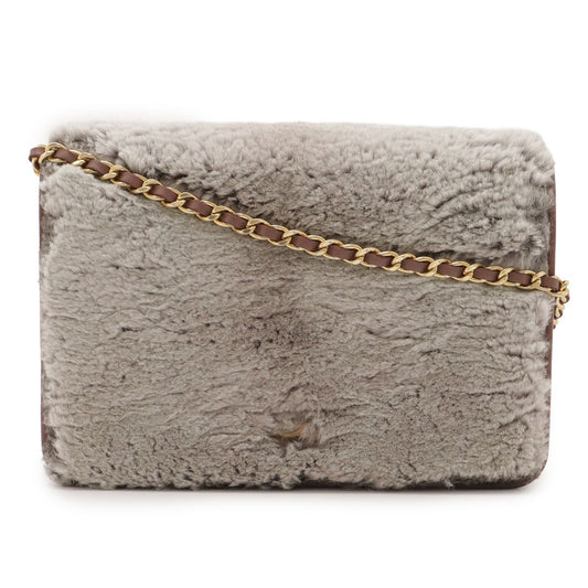 Chanel CC Logo Chain Wallet Shoulder Bag Pochette Crossbody Rabbit Fur