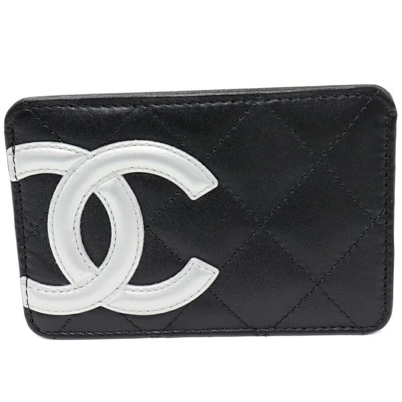 Chanel Card Case Pass Cambon Line Calf Black And Silver C0790
