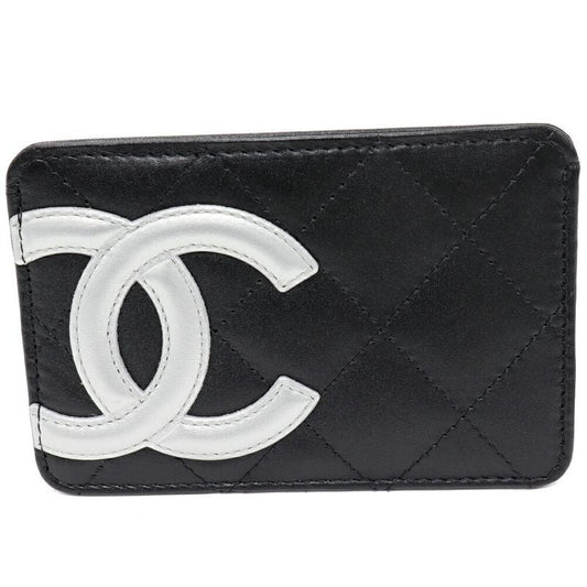 Chanel Card Case Pass Cambon Line Calf Black And Silver C0790