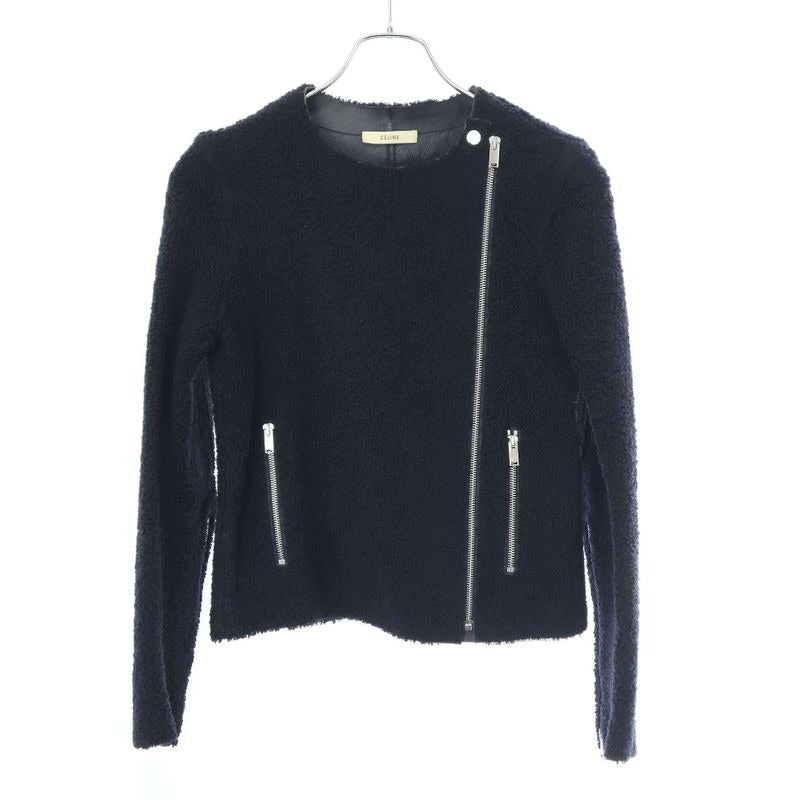 Celine by Phoebe Philo Mouton Leather Riders Jacket 2 5 K10 5164 Navy 34
