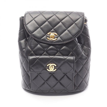 Chanel Backpack Quilted Black Lambskin Double Turnlock