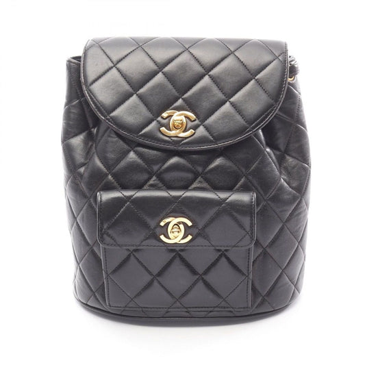 Chanel Backpack Quilted Black Lambskin Double Turnlock