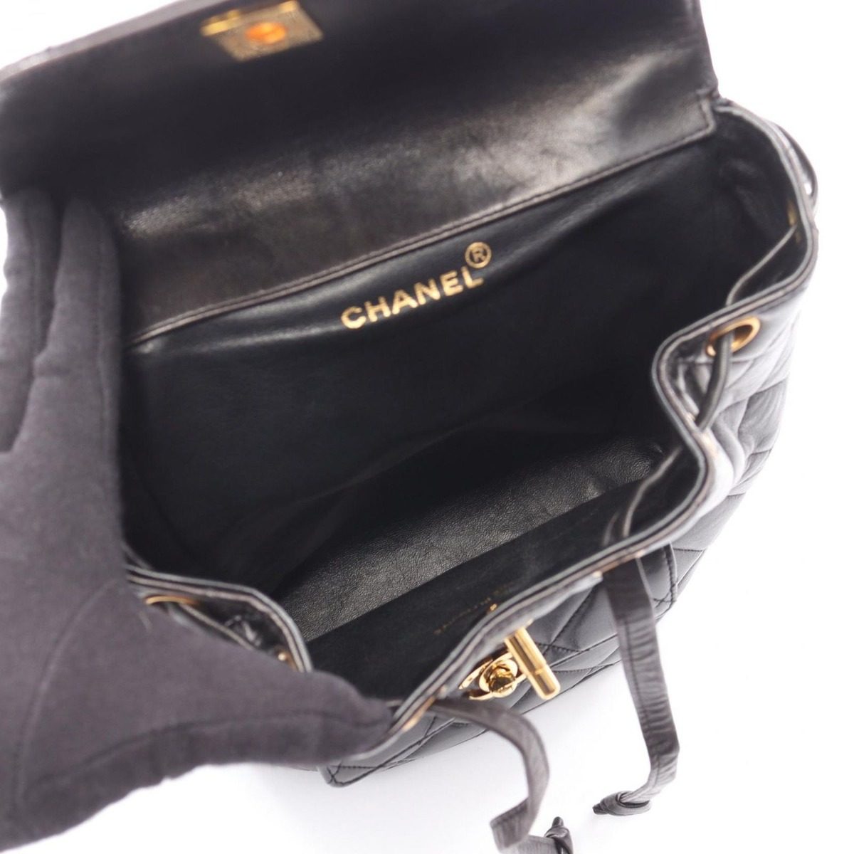 Chanel Backpack Quilted Black Lambskin Double Turnlock — view 3