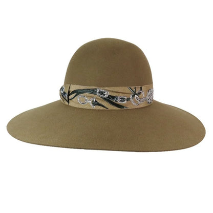 Hermes Francoise Brides de Gala Rabbit Wool Felt Long Brim Hat Wide 57 Brown