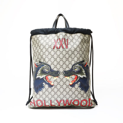 Gucci GG Supreme Drawstring Wolf Backpack