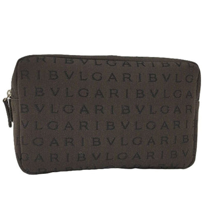 Bvlgari Logo Mania Cosmetic Pouch Nylon Canvas Brown