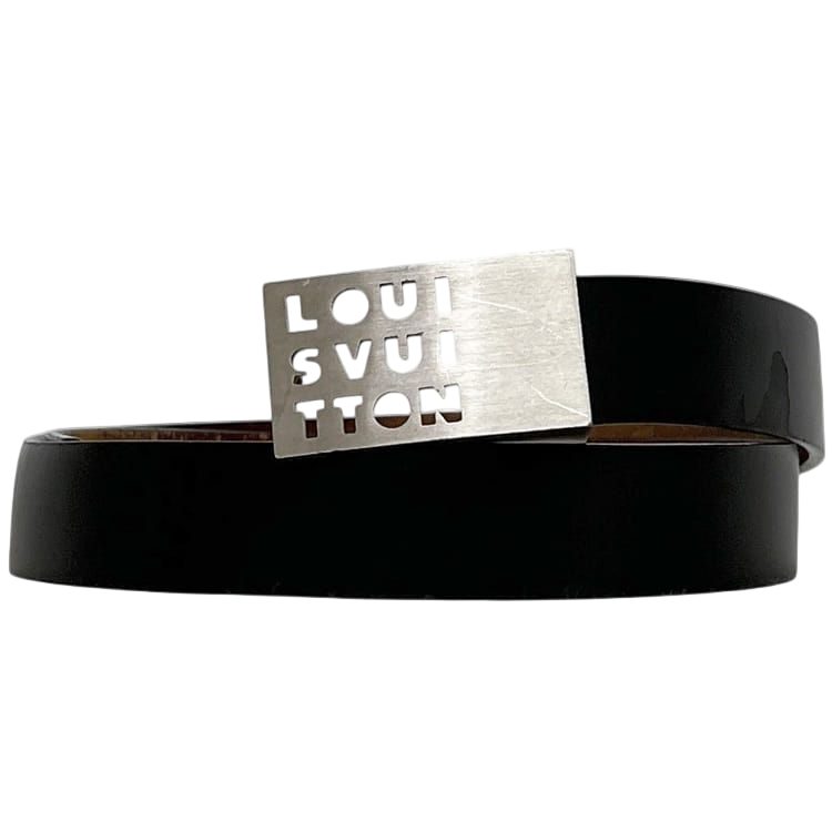 Louis Vuitton Belt Ceinture Lst Waist 95 30 Leather Metal Black Logo Buckle