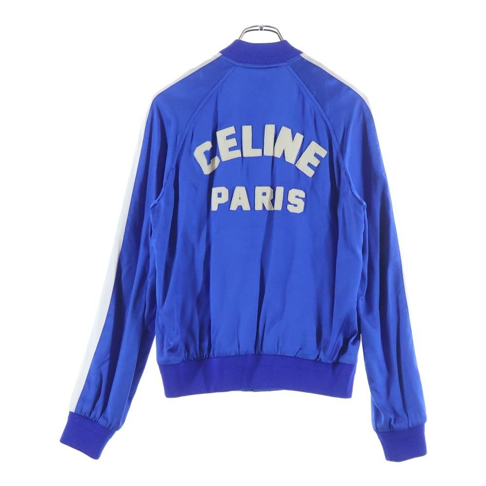 Celine Embroidered Teddy Logo Embroidery Satin Jacket Blue
