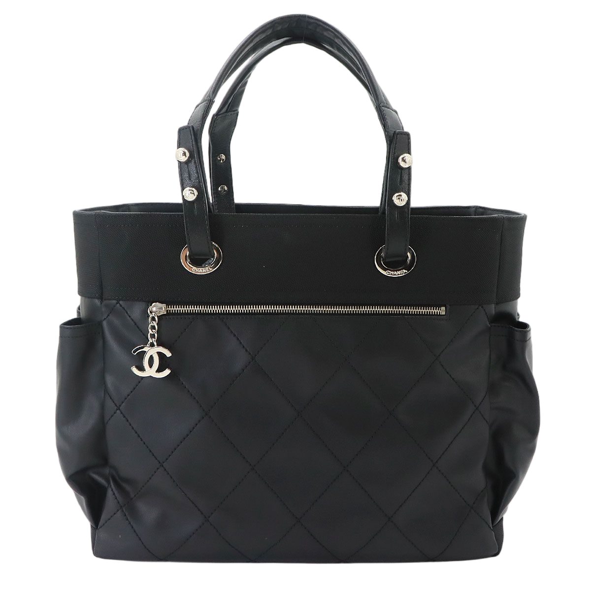Chanel Paris Biarritz GM Tote Nylon Leather Black