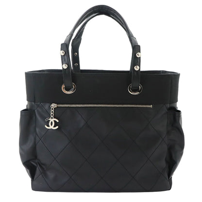 Chanel Paris Biarritz GM Tote Nylon Leather Black