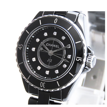 Chanel Black Ceramic SS Diamond 28 Watch Quartz