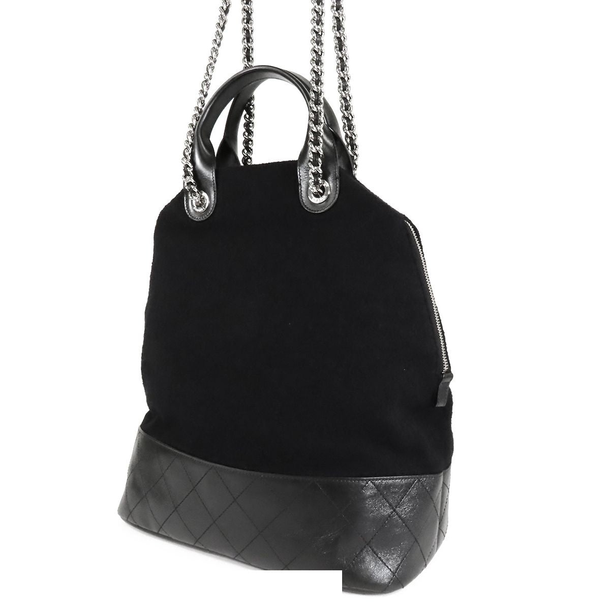 Chanel Embroidery Black Silver Wool Leather 2-Way Shoulder Bag — view 2
