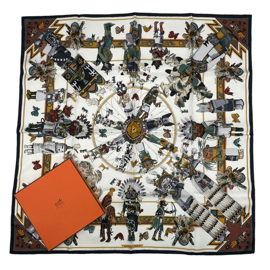 Hermes Scarf 100% Silk Carre 90 Kachinas Ethnic Multicolor Box
