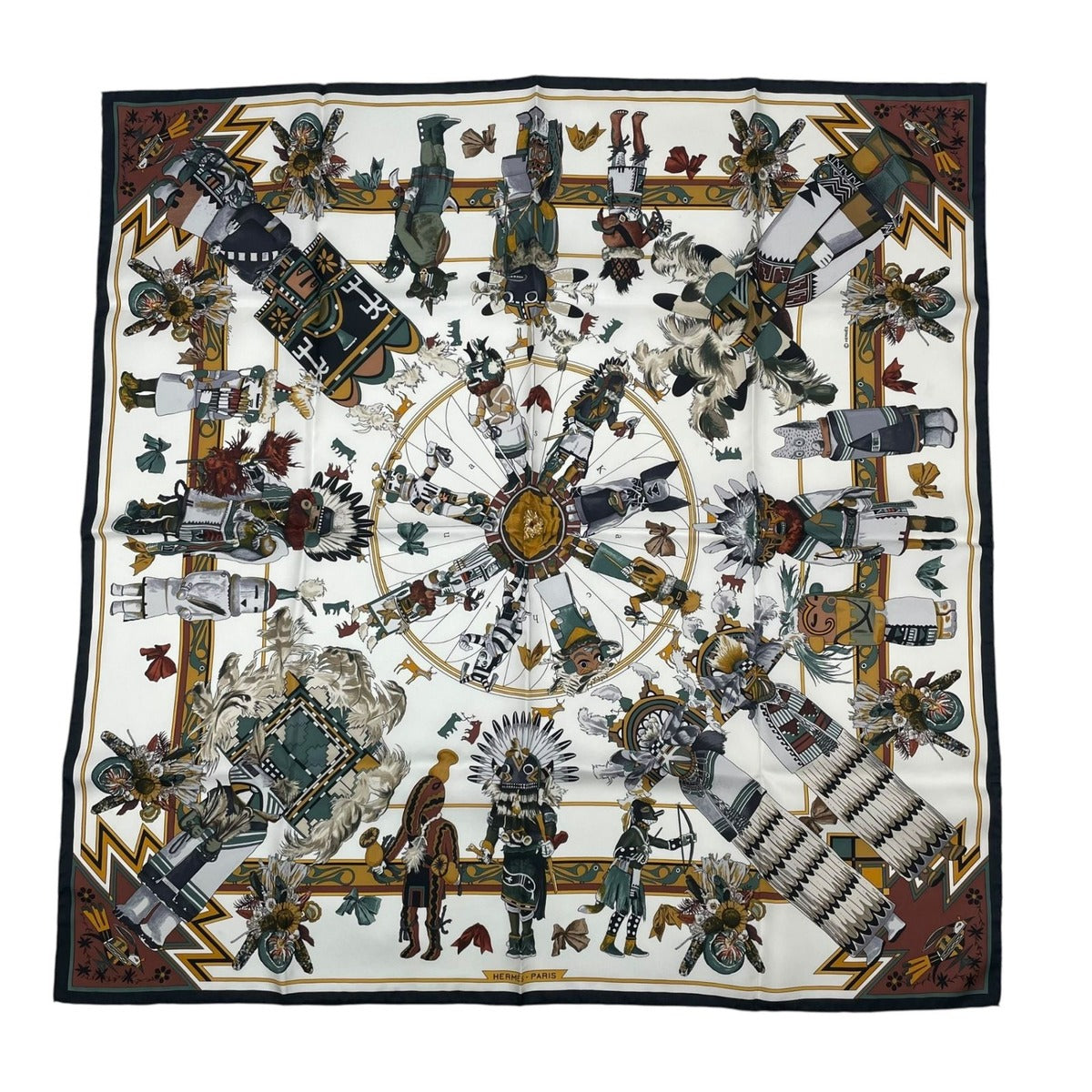 Hermes Scarf 100% Silk Carre 90 Kachinas Ethnic Multicolor Box — view 2