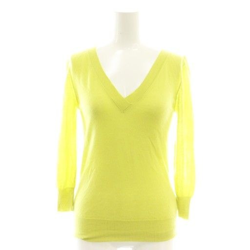 Hermes Cashmere V-neck Knit Sweater Pullover SM Lime Green CX OS