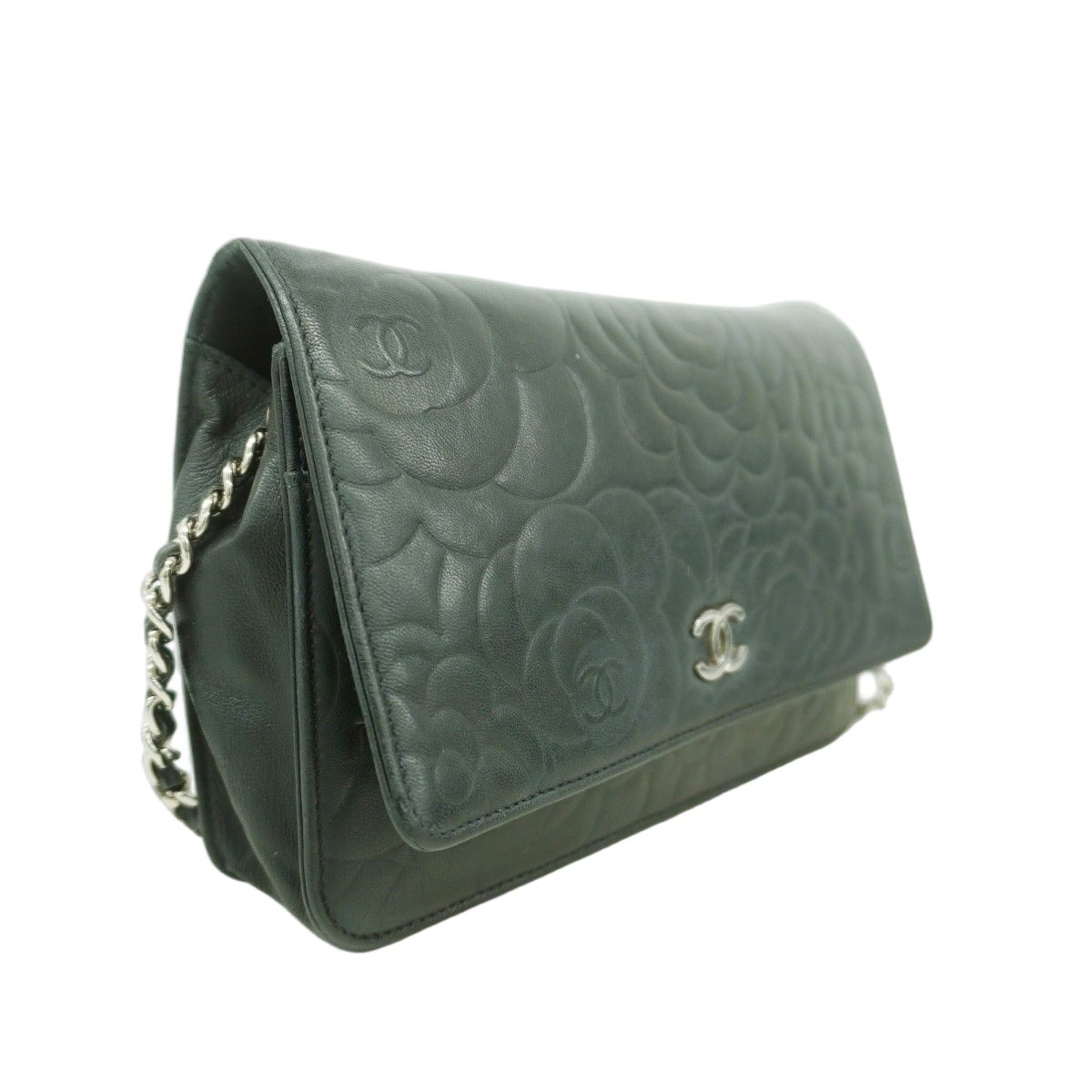 Chanel Shoulder Wallet Camellia Lambskin Black Silver — view 2