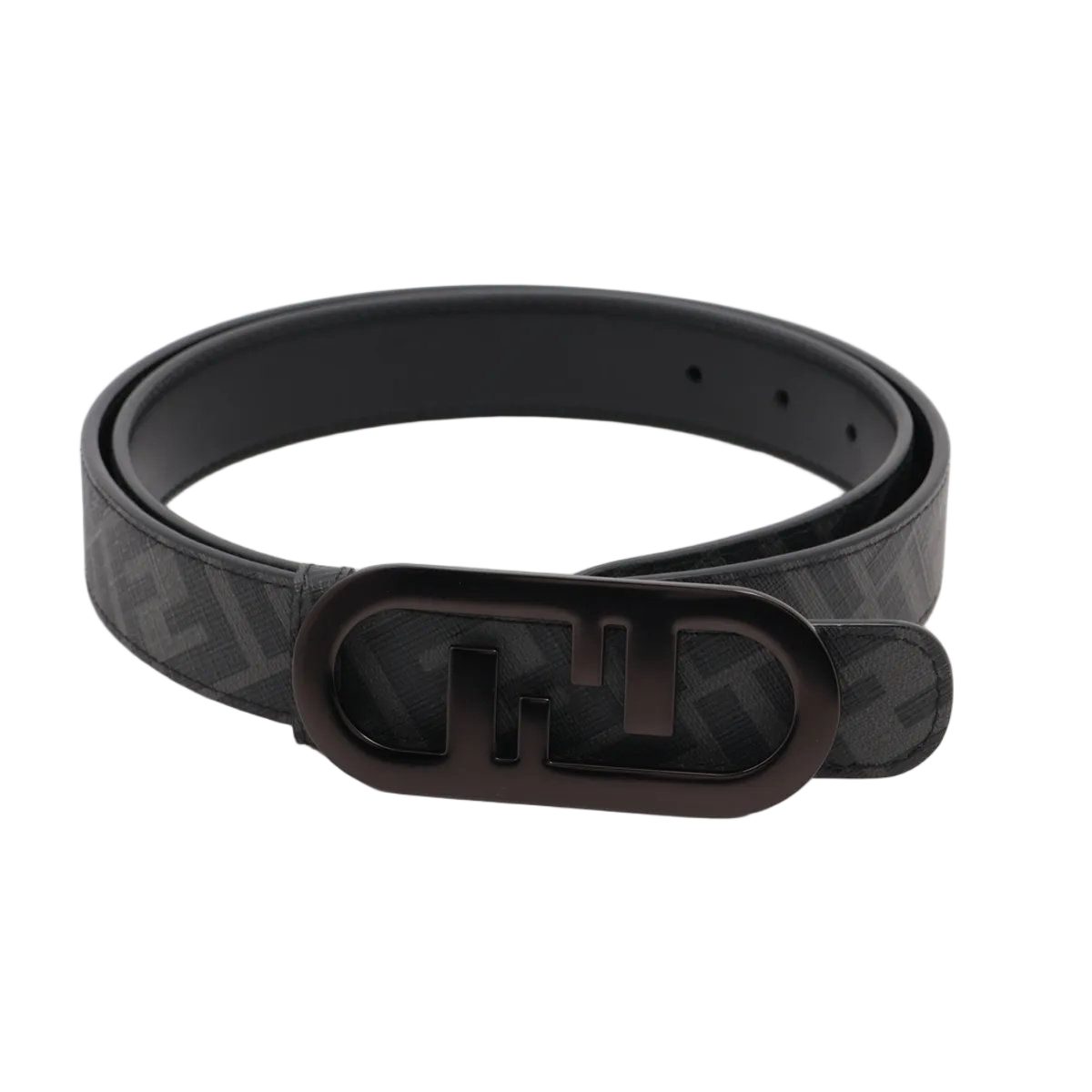 Fendi Zucca Belt FF Pattern Buckle Leather Black Gray