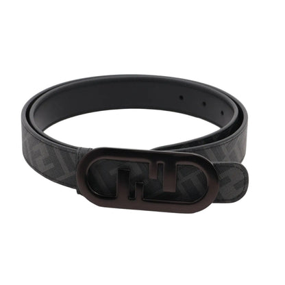 Fendi Zucca Belt FF Pattern Buckle Leather Black Gray