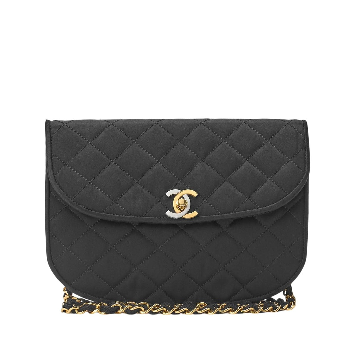 Chanel Quilted Paris Limited Chain Shoulder Satin Black With Gold And Silver