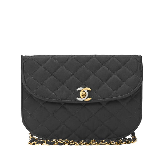 Chanel Quilted Paris Limited Chain Shoulder Satin Black With Gold And Silver