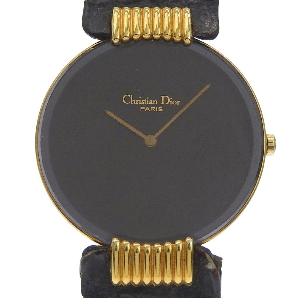 Dior Bakira 47 Stainless Steel Leather Quartz Analog Display Black Dial Watch